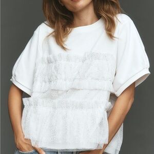 Maeve White Glitter Ruffle Tee